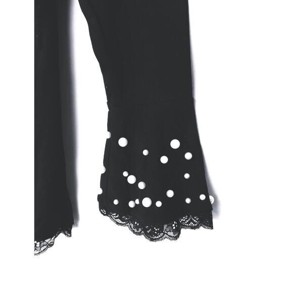 New BEBE Black Pearl Embellished Long Sleeve Stretchy Top Women Sz M - Picture 3 of 8